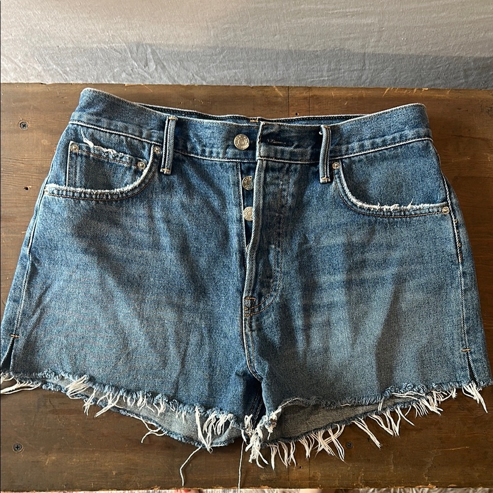 GRLFRND Blue Frayed Hem Jean Shorts 27 Joshua Tree